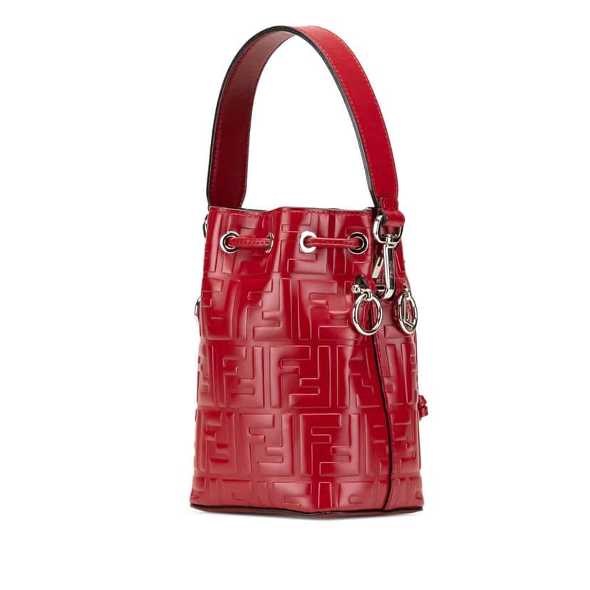Fendi Mini Zucca Embossed Leather Mon Tresor Bucket Bag Red Leather Good condition - Back View