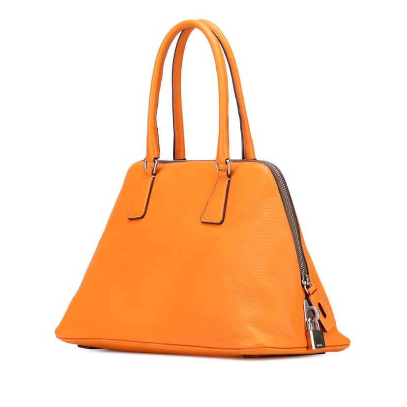 Prada Cinghiale Leather Dome Handbag Orange Leather Good condition - Back View