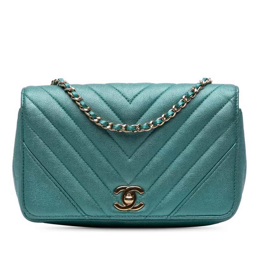 Chanel Small Chevron Caviar Statement Flap Blue Leather Good condition - Front View