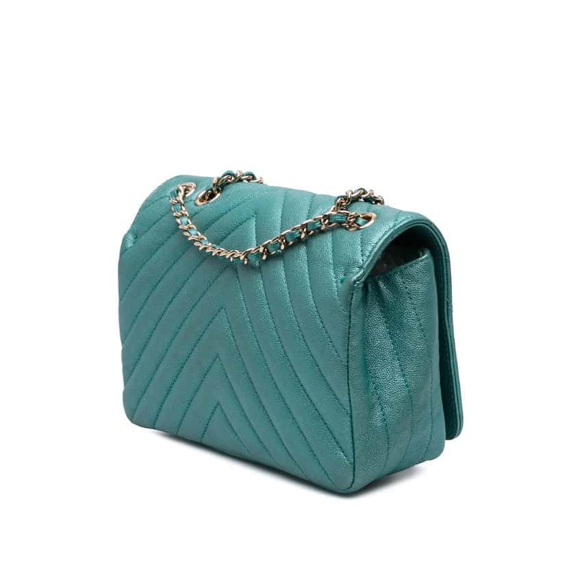 Chanel Small Chevron Caviar Statement Flap Blue Leather Good condition - Back View
