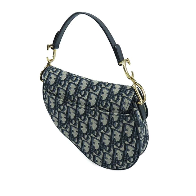 Dior Mini Oblique Canvas Saddle Bag Blue Canvas Good condition - Back View