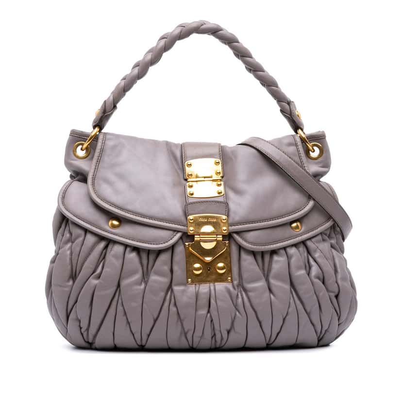 Miu Miu Matelasse Nappa Coffer Satchel Grey Leather Good condition - Front View