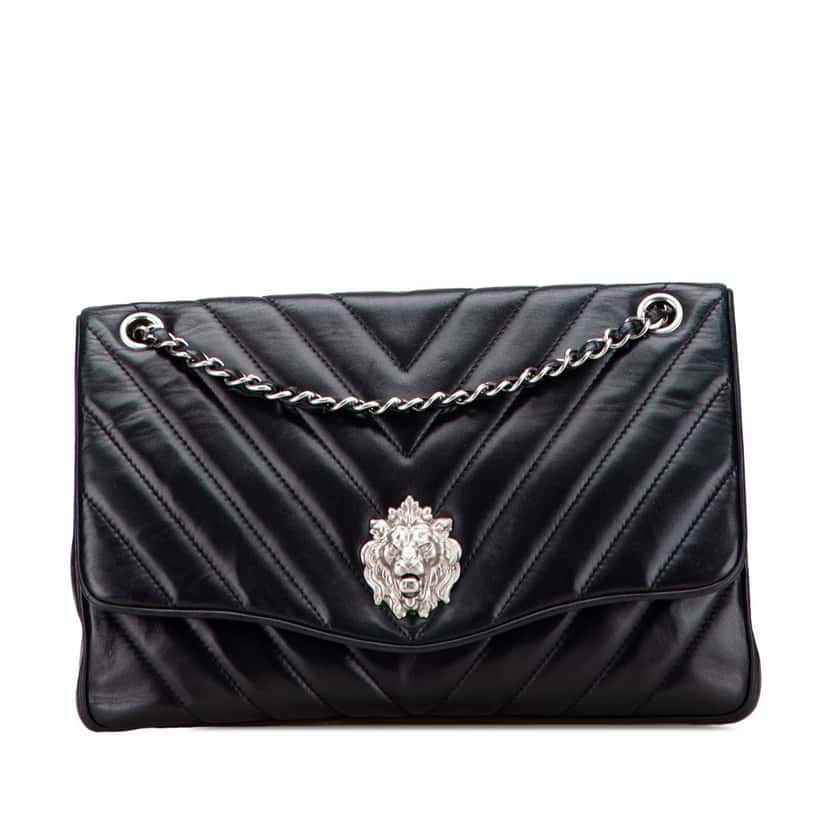 Chanel Jumbo Chevron Lambskin Leo Lion Flap Black Leather Very good condition - Front View