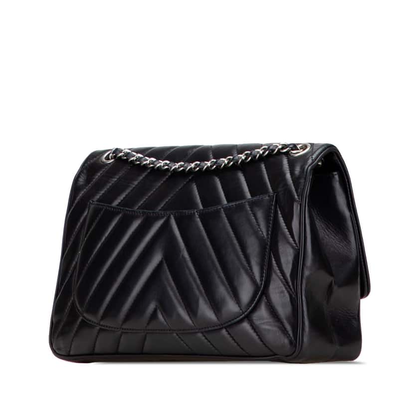 Chanel Jumbo Chevron Lambskin Leo Lion Flap Black Leather Very good condition - Back View