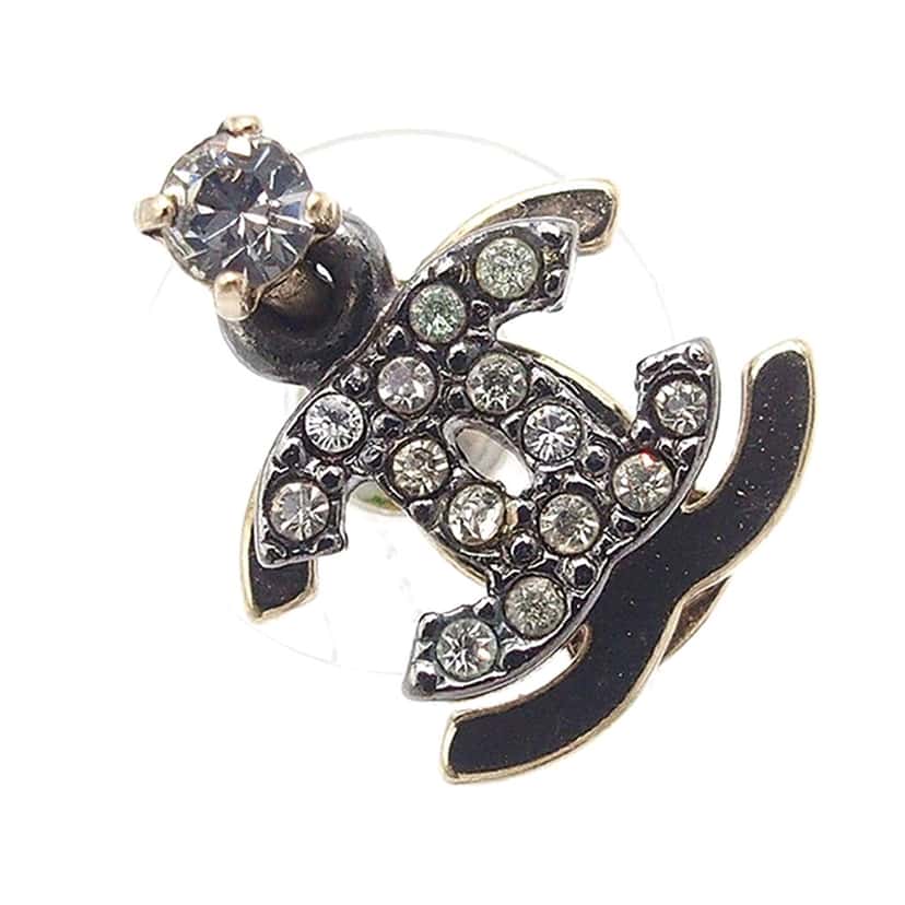Chanel Bicolor Double CC Rhinestone Bullet Backs Earrings Gold Metal Good condition - Inside View