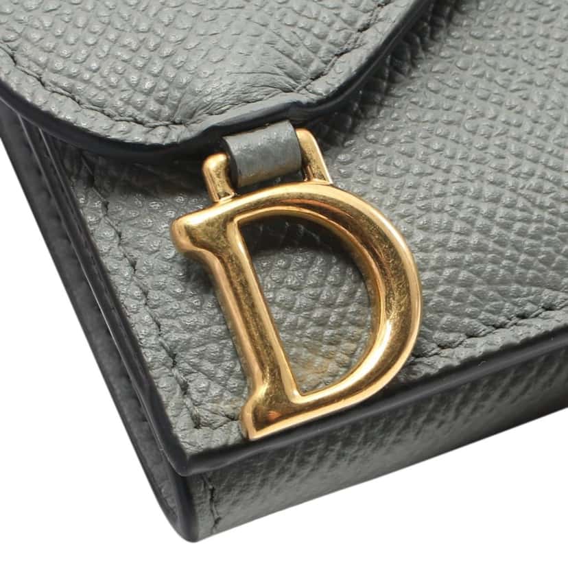 Dior Grained Calfskin Saddle Trifold Wallet Grey Leather Good condition - Box View
