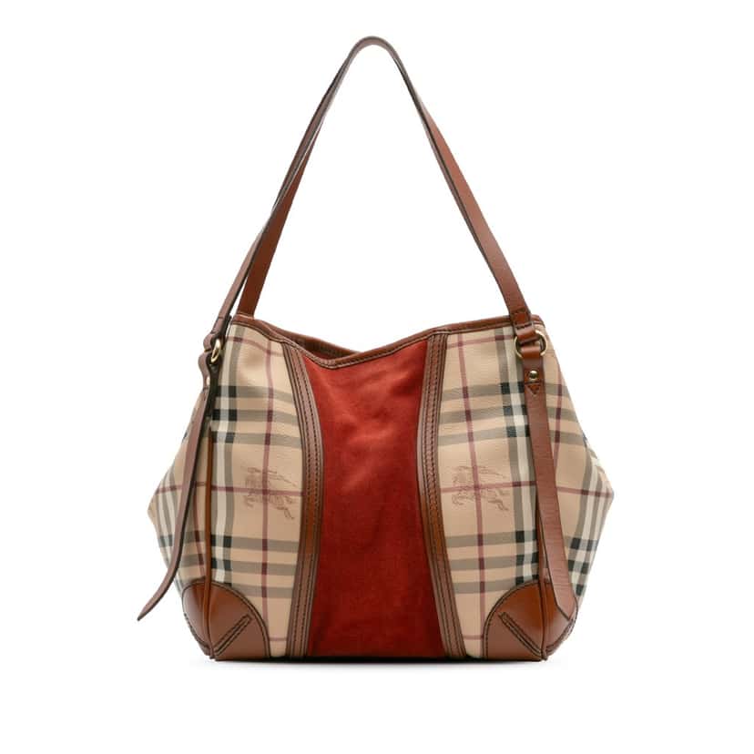 Burberry Small Suede Trimmed Haymarket Check Coated Canvas Canterbury Tote Brown Canvas Good condition - Front View