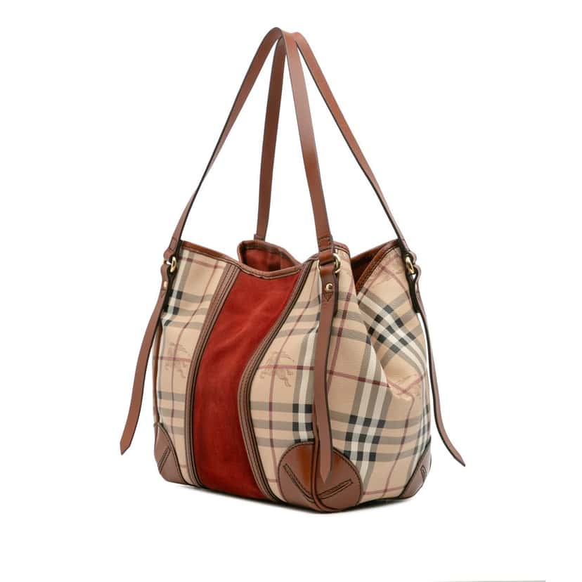Burberry Small Suede Trimmed Haymarket Check Coated Canvas Canterbury Tote Brown Canvas Good condition - Back View