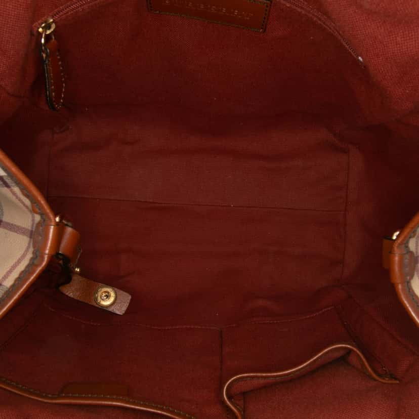 Burberry Small Suede Trimmed Haymarket Check Coated Canvas Canterbury Tote Brown Canvas Good condition - Model View