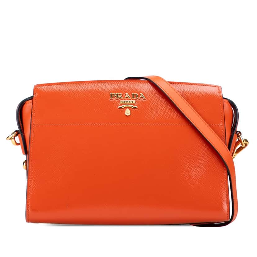 Prada Saffiano Vernice Esplanade Crossbody Orange Leather Good condition - Front View