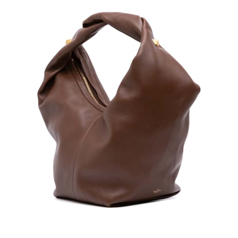 Valentino Leather Roman Stud Hobo Bag Brown Leather Good condition - Back View