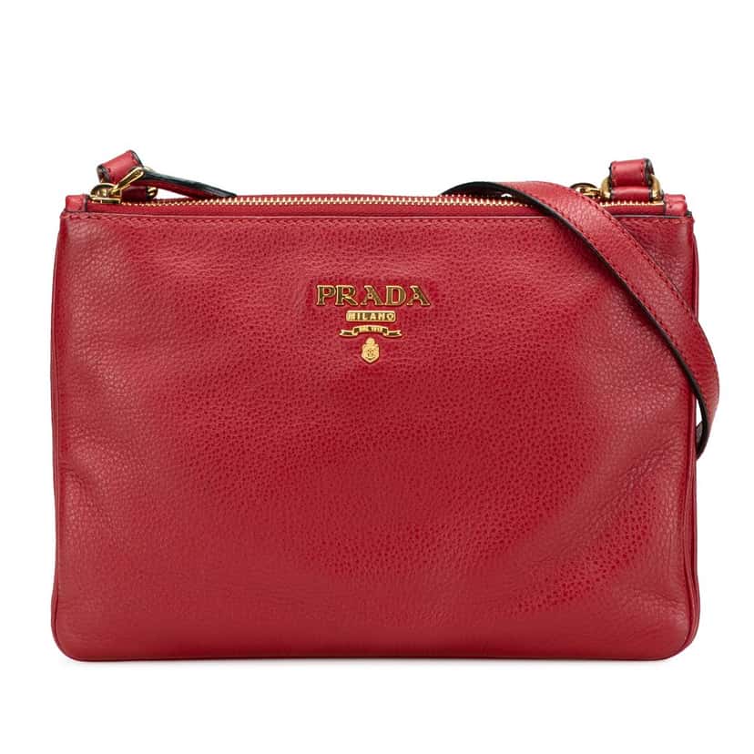 Prada Vitello Phenix Double Zip Crossbody Red Leather Good condition - Front View