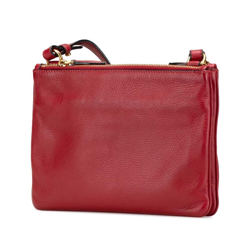 Prada Vitello Phenix Double Zip Crossbody Red Leather Good condition - Back View