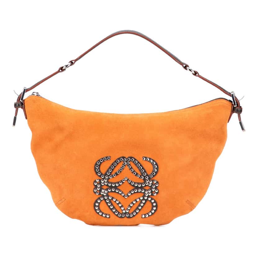 Loewe Suede Studded Anagram Hobo Orange Leather Good condition - Front View