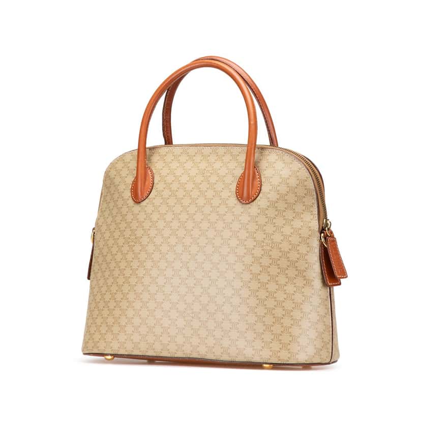 Celine Macadam Coated Canvas Dome Satchel Brown Canvas Good condition - Back View