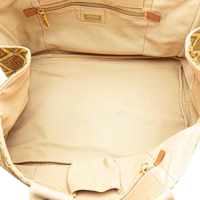 Prada Large Canvas Printed Canapa Satchel Yellow Canvas Good condition - Model View