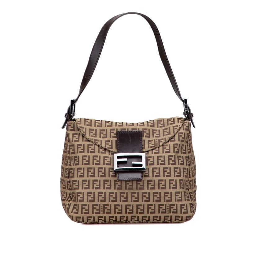 Fendi Zucchino Canvas Double Flap Mamma Brown Canvas Good condition - Front View