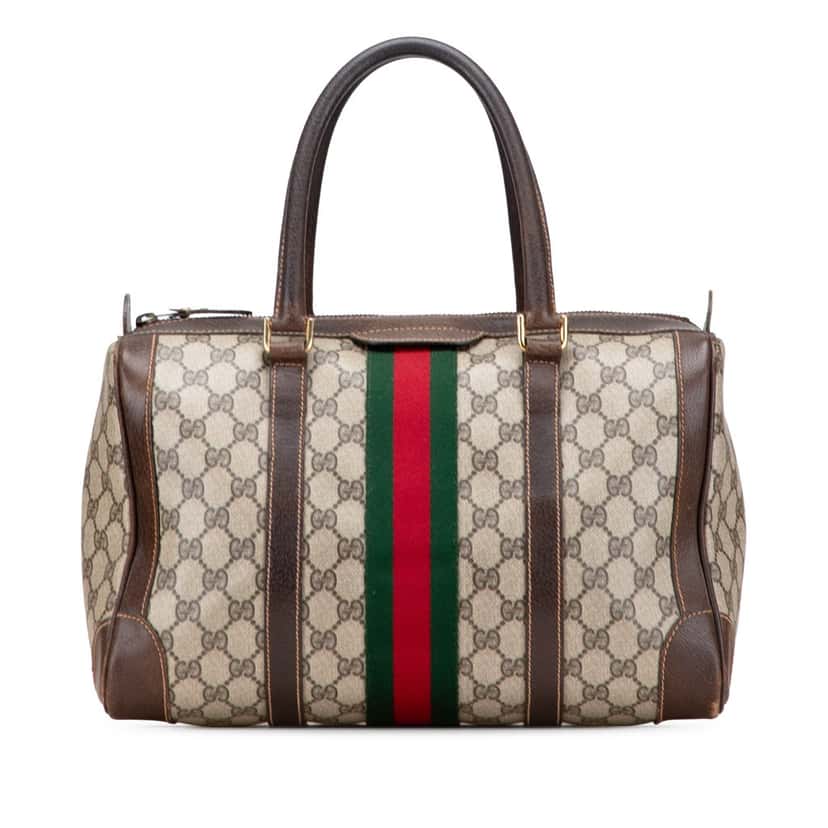 Gucci GG Supreme Web Boston Bag Brown Canvas Fair condition - Front View
