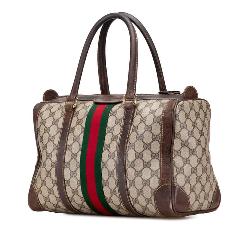 Gucci GG Supreme Web Boston Bag Brown Canvas Fair condition - Back View