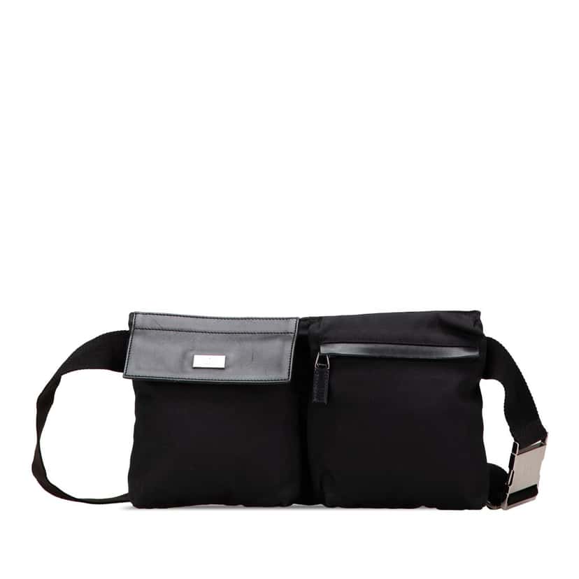 Gucci Nylon Double Pocket Belt Bag Black Good condition - Front View