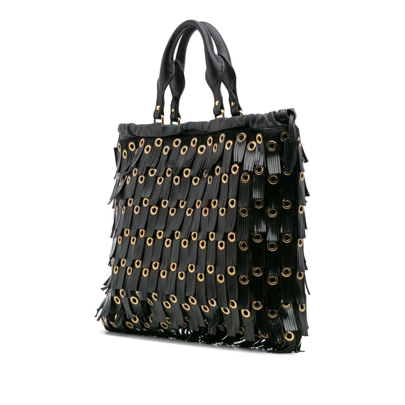 Burberry Calf Hair and Leather Grommet Fringe Big Crush Tote Black Good condition - Back View