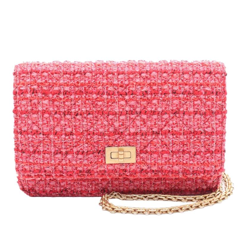 Chanel Reissue 2.55 Quilted Tweed Wallet On Chain Pink Tweed Good condition - Front View