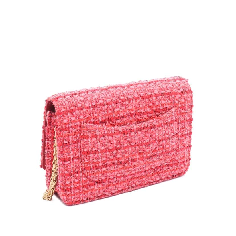 Chanel Reissue 2.55 Quilted Tweed Wallet On Chain Pink Tweed Good condition - Back View