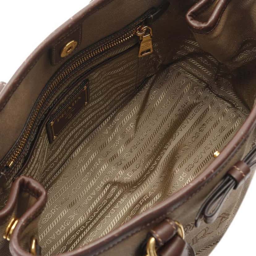Prada Canvas Canapa Logo Bow Satchel Brown Canvas Good condition - Inside View