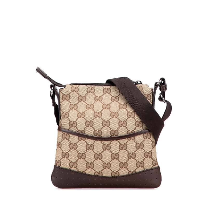 Gucci Small GG Canvas Perforated Crossbody Brown Canvas Good condition - Front View