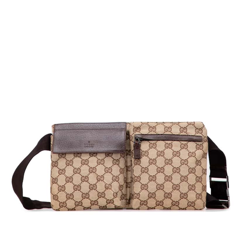 Gucci GG Canvas Double Pocket Belt Bag Brown Canvas Good condition - Front View