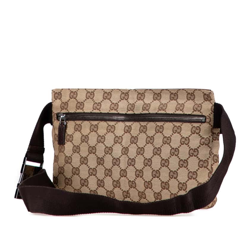 Gucci GG Canvas Double Pocket Belt Bag Brown Canvas Good condition - Back View