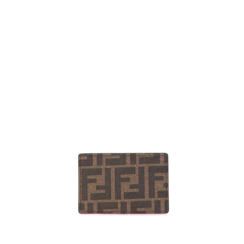Fendi Zucca Coated Canvas and Leather Card Holder Brown Canvas Very good condition - Front View