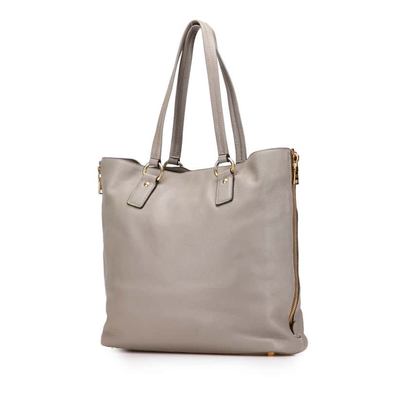 Prada Vitello Daino Side Zip Shopper Tote Grey Leather Very good condition - Back View