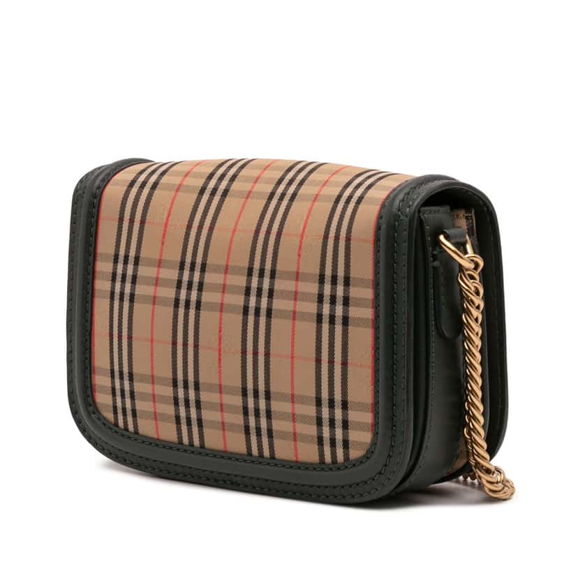 Burberry 1983 Knight Check Canvas and Smooth Calfskin Grommet Chain Crossbody Brown Canvas Good condition - Back View