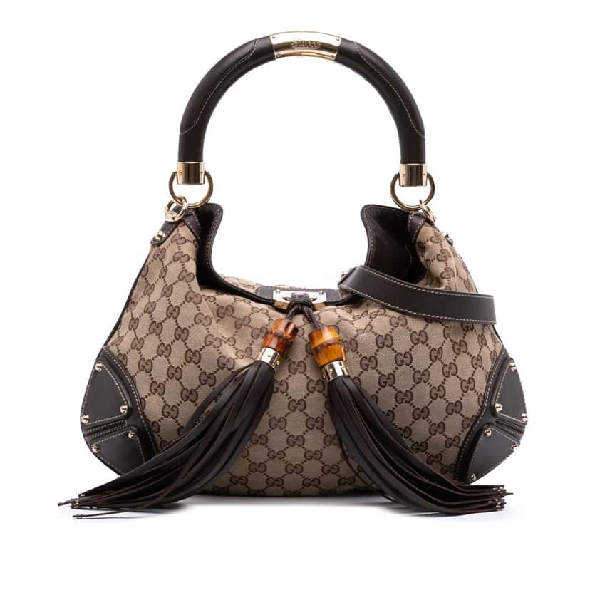 Gucci Medium GG Canvas Bamboo Indy Hobo Brown Canvas Good condition - Front View