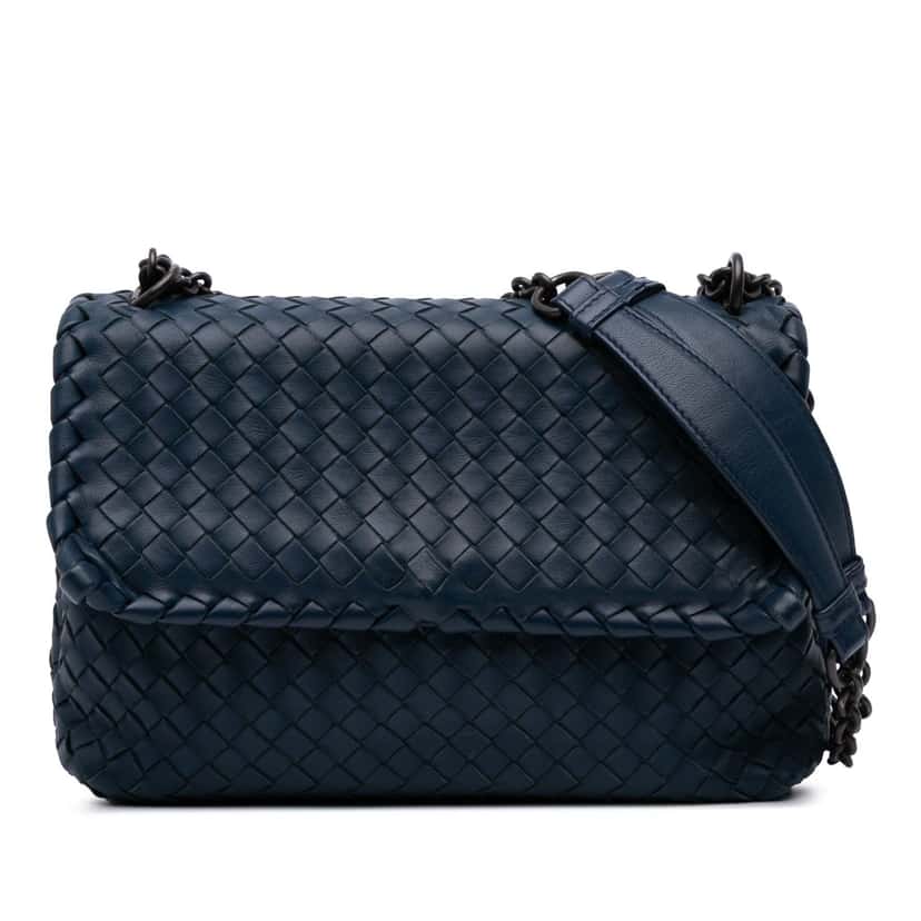 Bottega Veneta Small Nappa Intrecciato Olimpia Crossbody Blue Leather Good condition - Front View