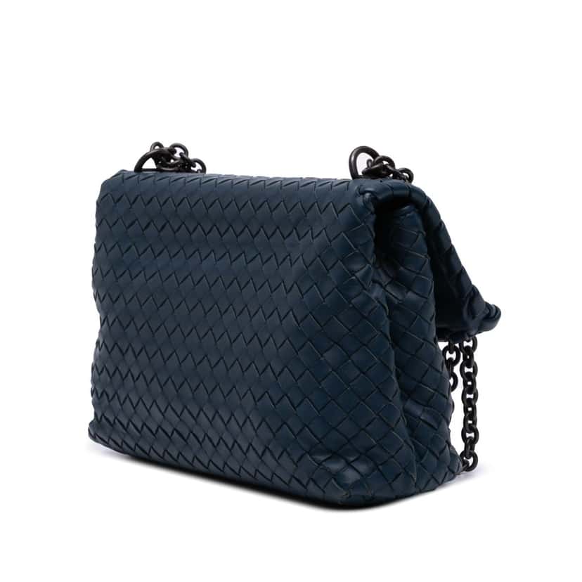 Bottega Veneta Small Nappa Intrecciato Olimpia Crossbody Blue Leather Good condition - Back View