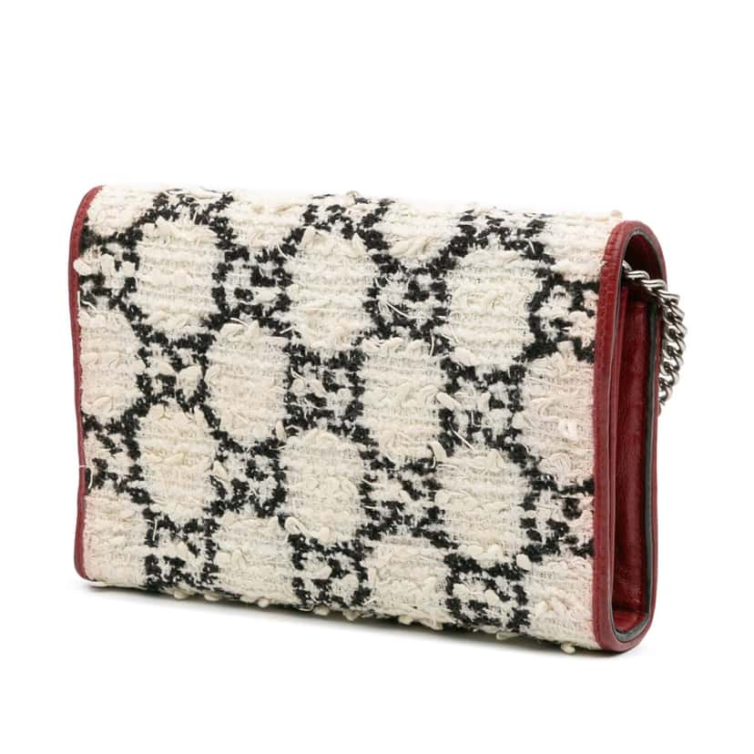 Gucci Mini GG Tweed Dionysus Wallet on Chain White Tweed Good condition - Back View