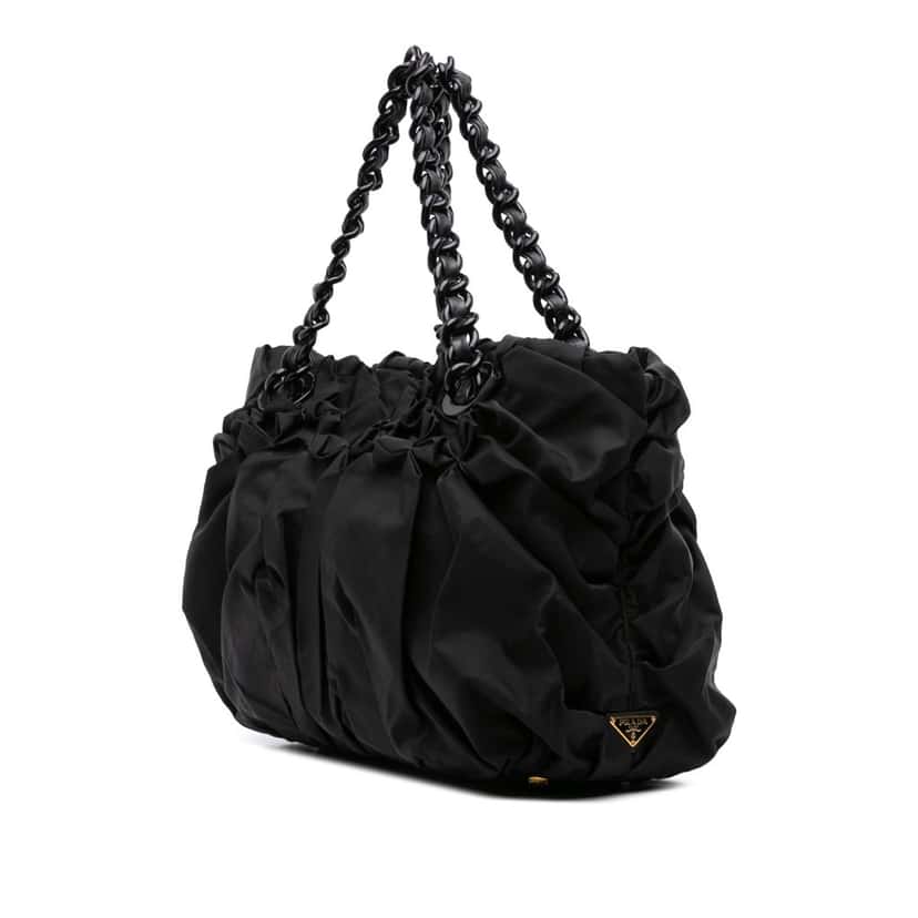 Prada Tessuto Origami Pleated Tote Black Good condition - Back View