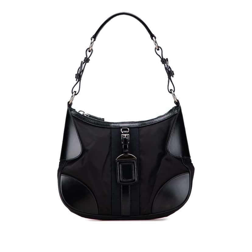 Prada Leather Trimmed Tessuto Hobo Black Good condition - Front View