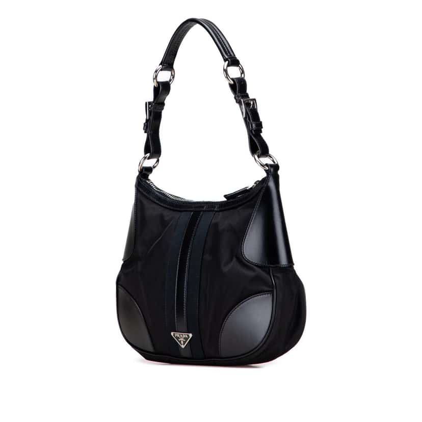 Prada Leather Trimmed Tessuto Hobo Black Good condition - Back View