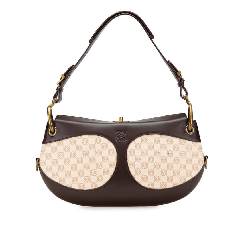 Loewe Anagram Canvas and Leather Shoulder Bag Brown Leather Good condition - Front View