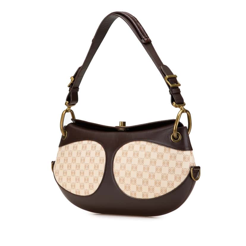 Loewe Anagram Canvas and Leather Shoulder Bag Brown Leather Good condition - Back View