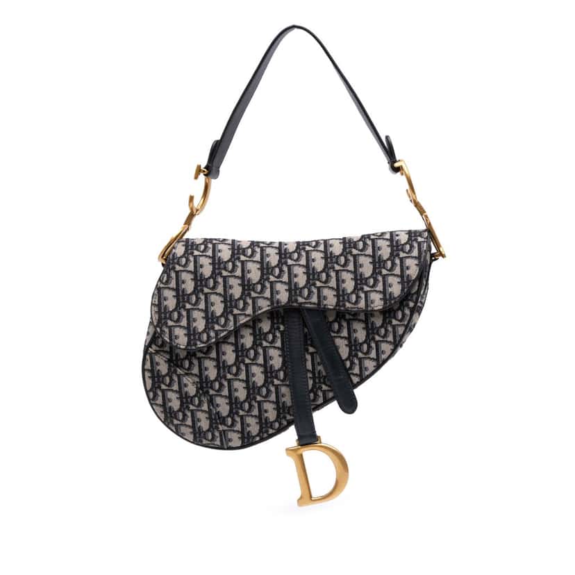 Dior Oblique Canvas Saddle Bag Blue Canvas Good condition - Front View