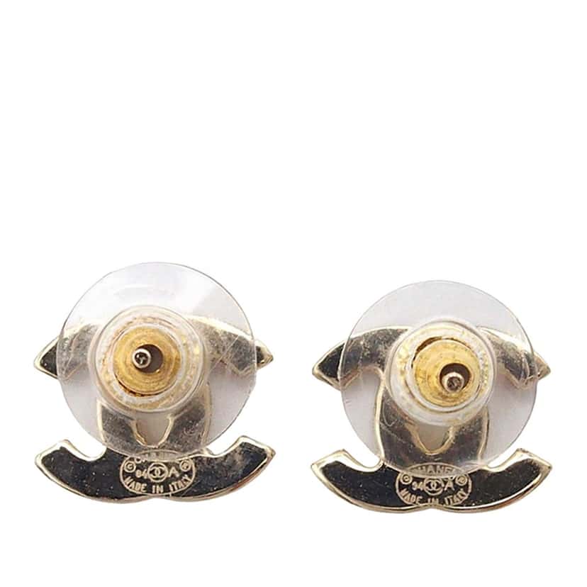 Chanel Gold Plated CC Multicolor Rhinestones Push Back Earrings Gold Metal Good condition - Back View