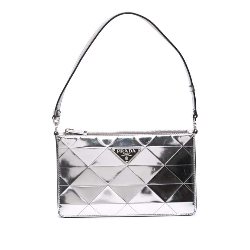 Prada Mini Metallic Spazzolato Tria Shoulder Bag Silver Leather Good condition - Front View