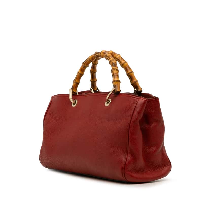 Gucci Medium Calfskin Bamboo Shopper Satchel Red Leather Good condition - Back View