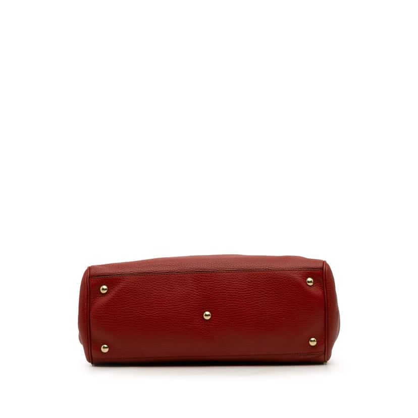 Gucci Medium Calfskin Bamboo Shopper Satchel Red Leather Good condition - Inside View