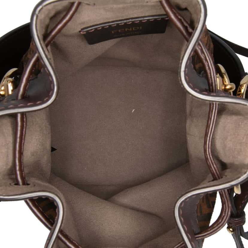 Fendi Mini Zucca Suede Mon Tresor Bucket Bag Brown Leather Good condition - Model View