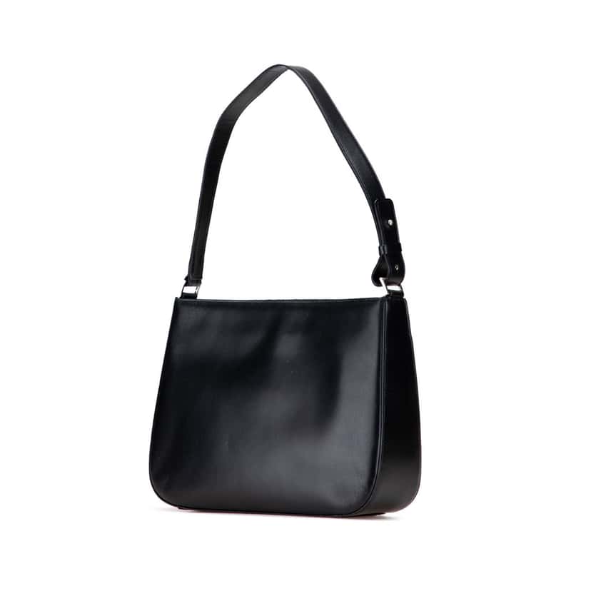 Burberry Nova Check Canvas Trimmed Leather Shoulder Bag Black Leather Good condition - Back View
